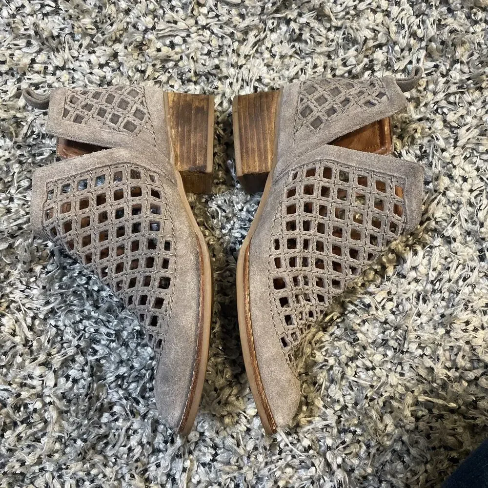 Jeffrey Campbell Taggart Brown Suede Leather Perforated Pointed Ankle Boot 6